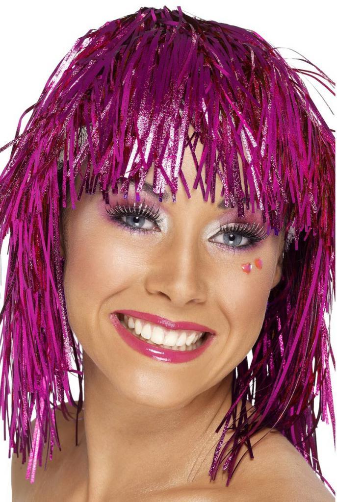 Lady's Cyber Tinsel Wig in Metallic Pink for Women from Karnival Costumes