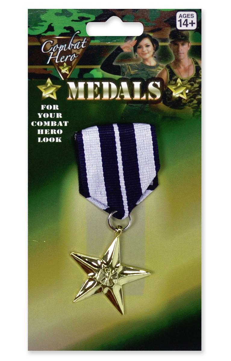 Combat Hero Medal with Ribbon Bristol Novelties BA605 available here at Karnival Costumes online party shop