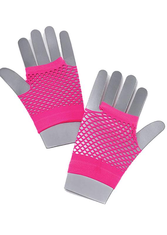 80s Accessories - Fishnet Gloves - Neon Pink