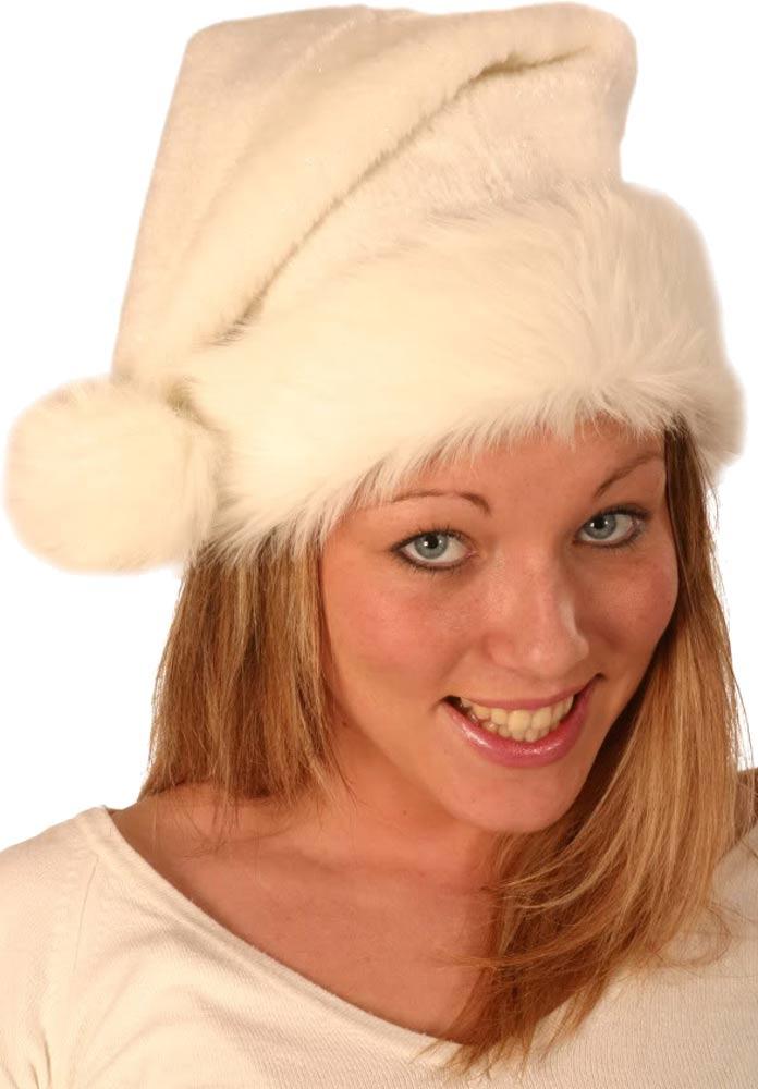 Christmas Hat - Deluxe White with Fur Edge H6622WH available here at Karnival Costumes online Christmas party shop