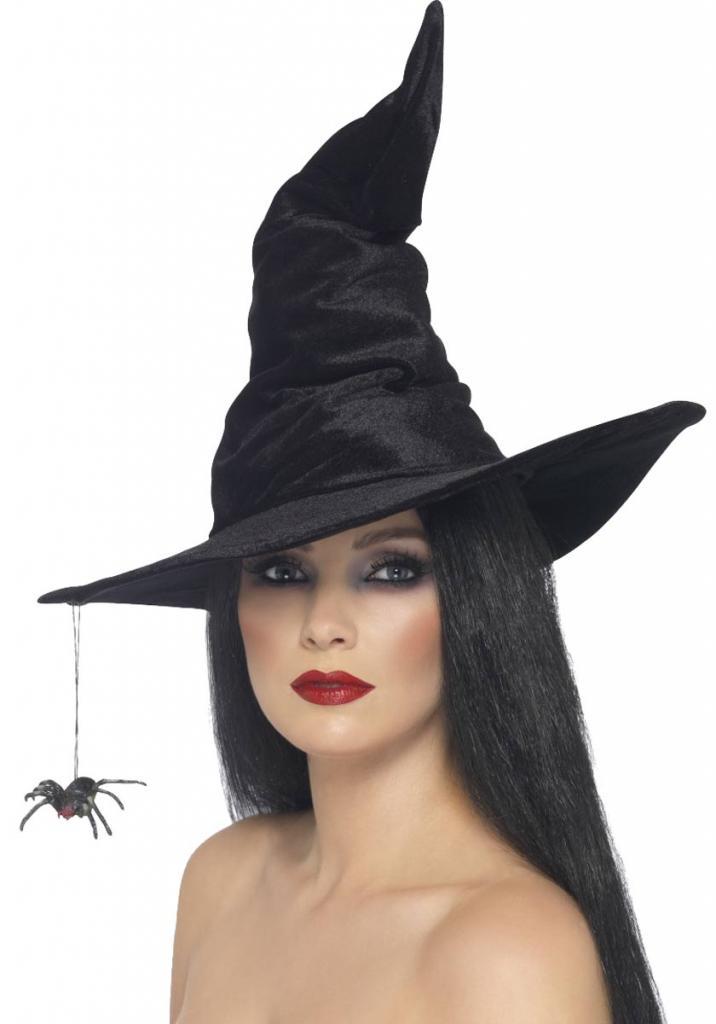 Black Velvet Witch Hat with Attached Spider from a massive collection of Hallowen Hats at Karnival Costumes your Halloween specialists