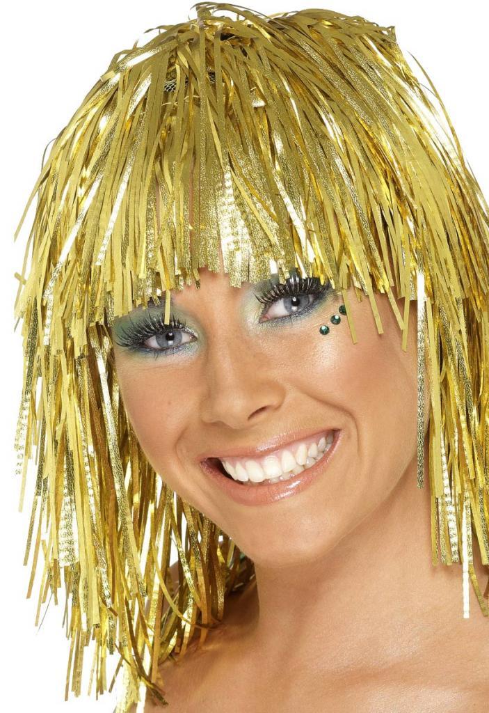 Metallic Gold Cyber Tinsel Wig from a collection available from Karnival Costumes