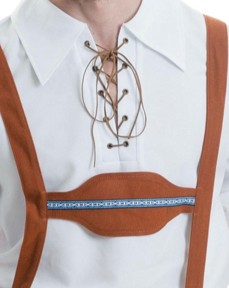 Close up detail of the collar and braces of our Oktoberfest Guy Fancy Dress Costume for Men