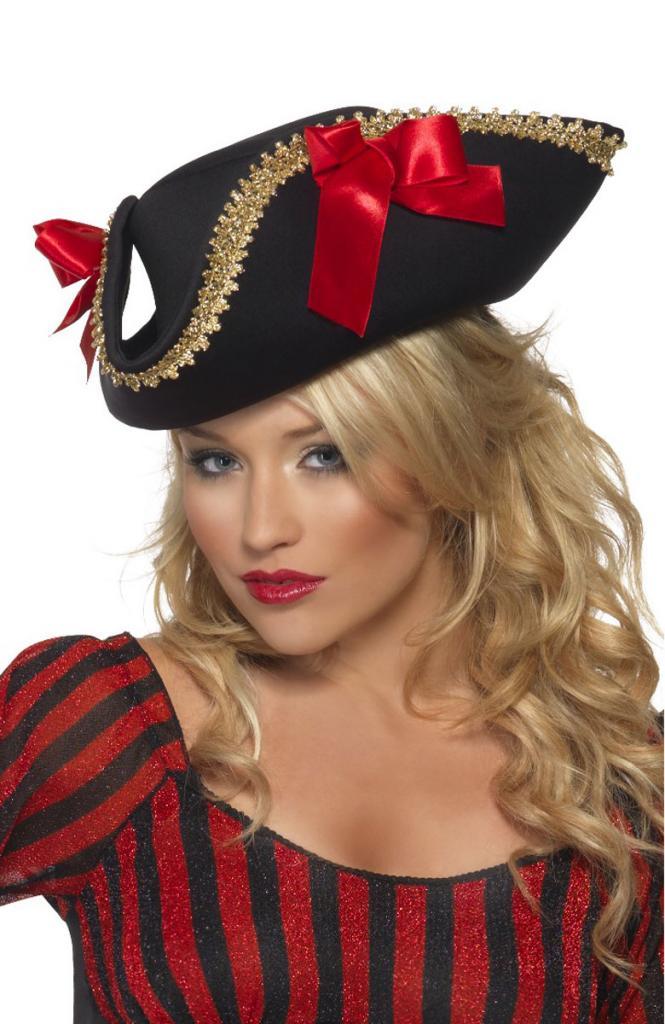 Deluxe Pirate Hat with Feather from the Fever Range by Smiffys 24206 and available at Karnival Costumes