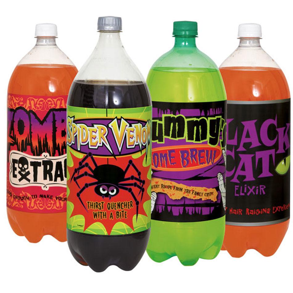 Pack of 4 Halloween Large Pop Bottle Labels by Unique 62535 and available from Karnival Costumes