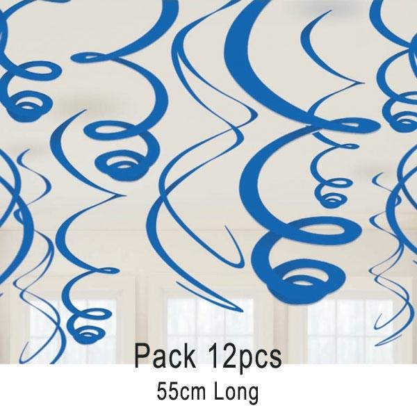 Pack of 12 individual 55cm Blue Swirl Decorations by Amscan 67055-105 and available from Karnival Costumes