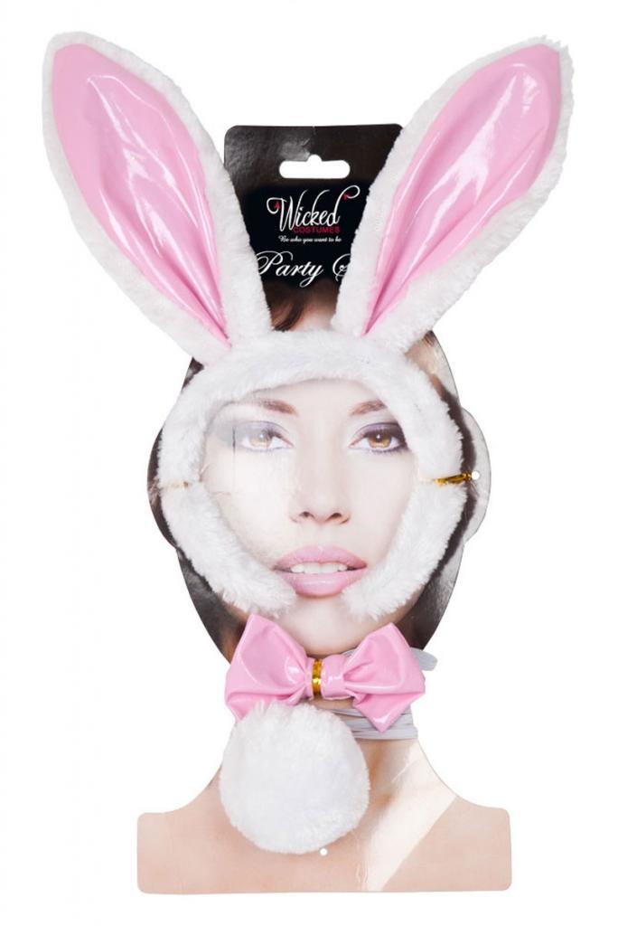 Instant Bunny Fancy Dress Set by Wicked AC-9349 incl's ears, bow tie and tail. Available for immediate shipping from Karnival Costumes