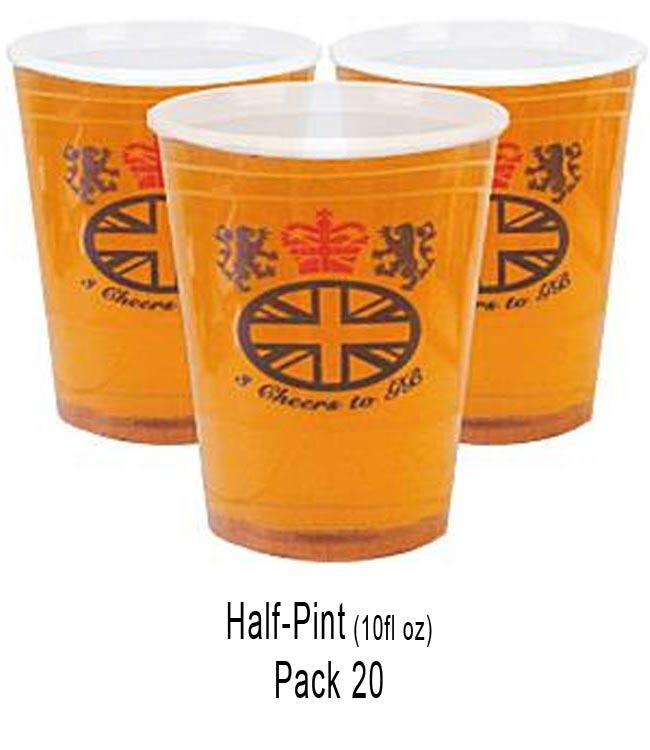 Great Britain Printed Plastic Half Pint Glasses - Pk 20 by Amscan 994916 available from Karnival Costumes online party shop