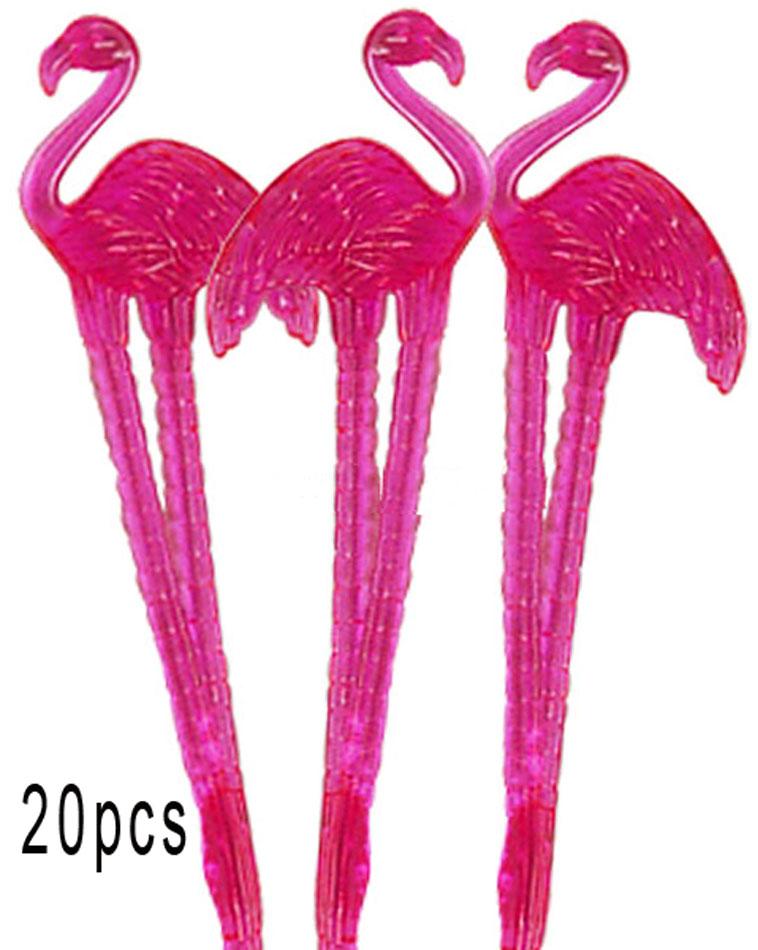 Pack of 20 pink plastic Flamingo Drink Stirrers 10062 available from Karnival Costumes online party shop