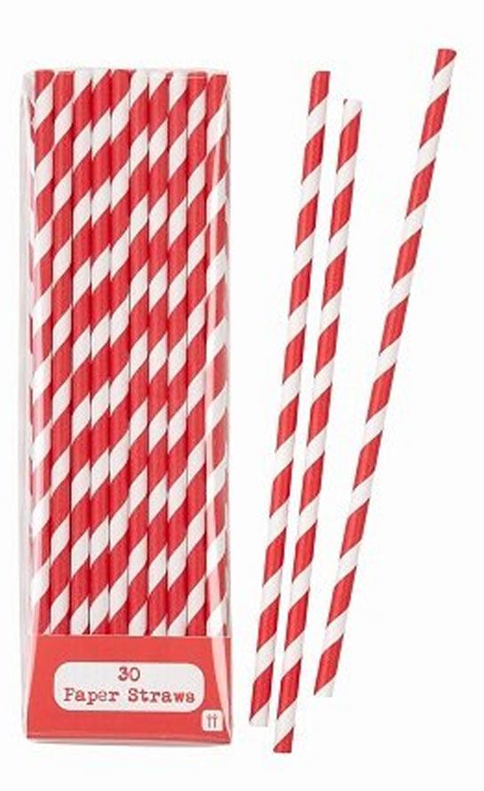 Pack of 30 Red and White Paper Straws by Talking Tables MIX-STRAW-RED available from Karnival Costumes