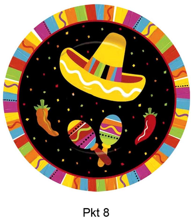 Fiesta Party Paper Dessert Plates 18cm by Amscan 549820 available in the UK from Karnival Costumes online party shop
