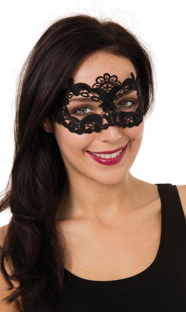 Delicate Black Lace Flyaway Eyemask with Ribbon Ties by Bristol Novelties EM110 available here at Karnival Costumes online party shop