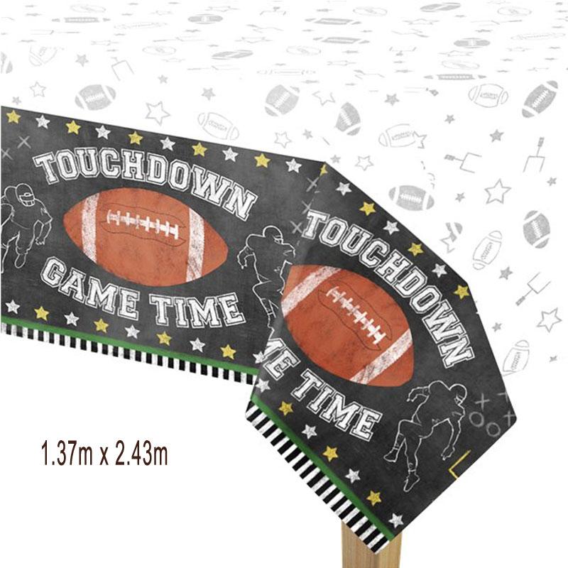 American Football Game Time Plastic Tablecover 2.4m by Amscan 671889 available in the UK here at Karnival Costumes online party shop