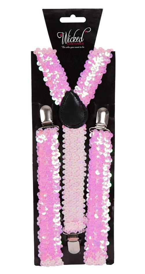 Adult's Pink Sequin Braces with Metal Clasp Adjusters by Wicked AC-9373 available at a great price here at Karnival Costumes online party shop