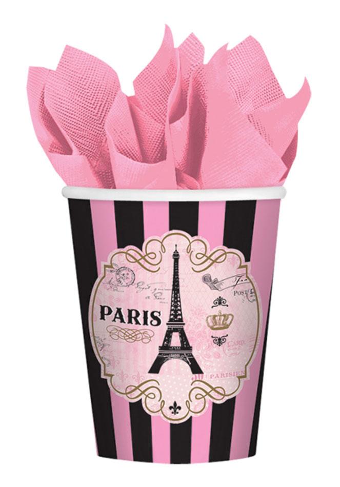 Pack 8 Parisian chic A Day in Paris Hot/Cold 9oz Paper Cups by Amscan 581729 available here at Karnival Costumes online party shop