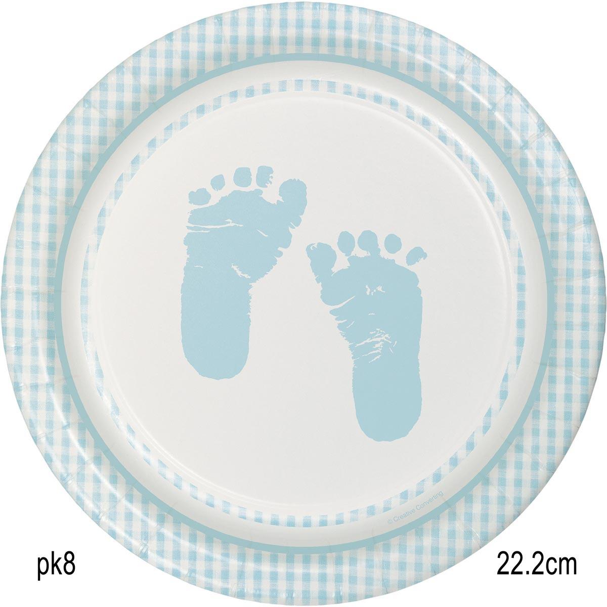 Pack of 8 Plaid Baby Boy Dinner Plates with 22.2cm diameter by Creative Party 421906 and available in the UK here at Karnival Costumes online party shop