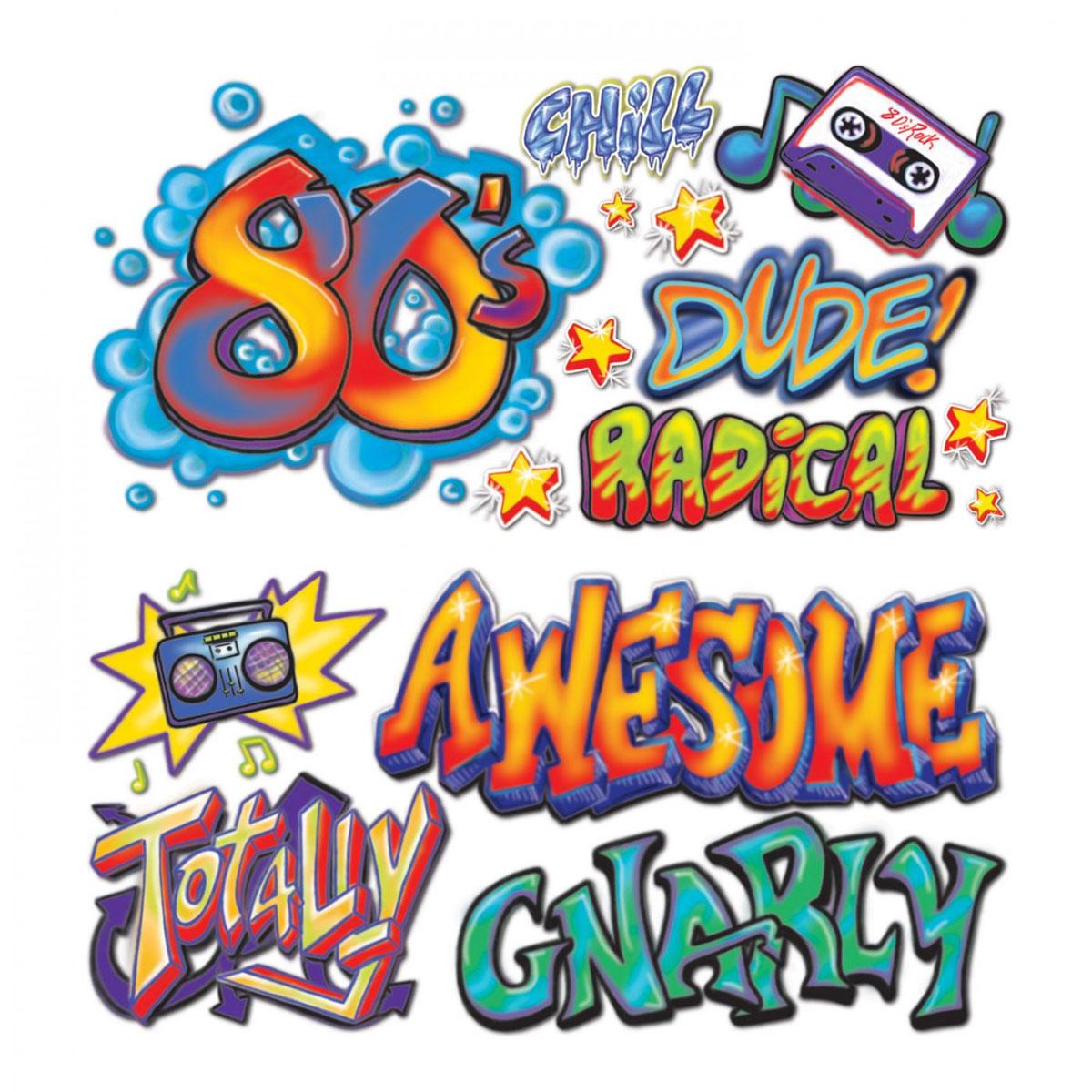 80's Graffiti Scene Setter Add Ons (15pcs) in sizes from 48" - 3.5" by Beistle 52070 available here at Karnival Costumes online party shop