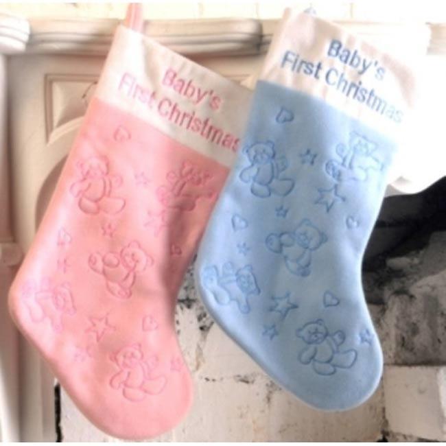 Decorated Baby's 1st Christmas 50cm Stocking S6372 available in blue and pink here at Karnival Costumes online Christmas party shop