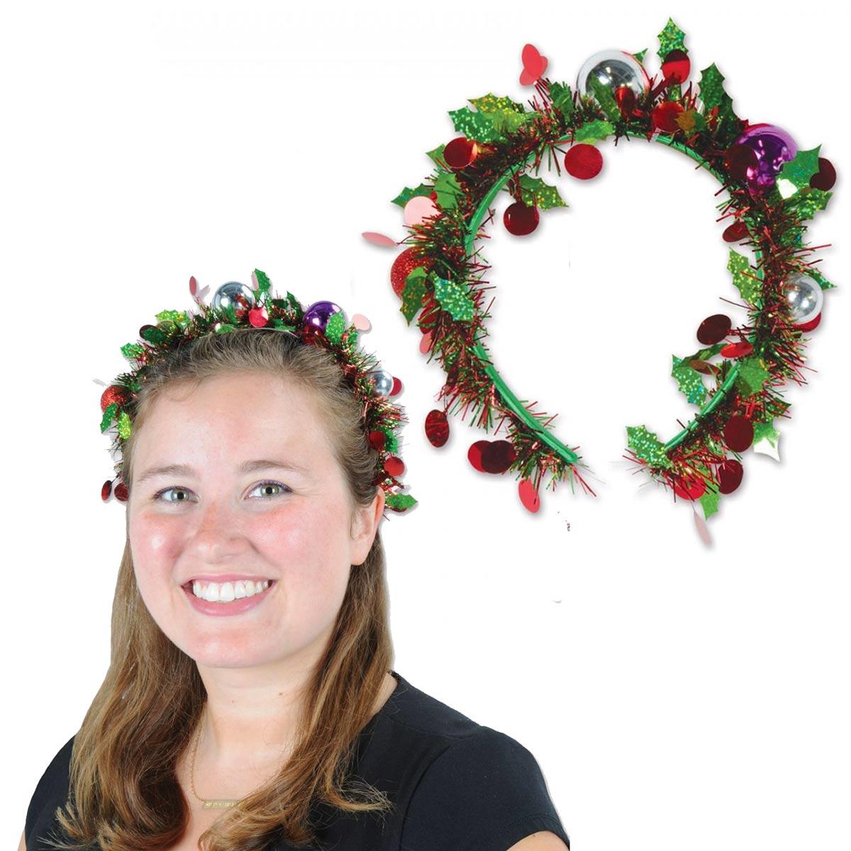 Christmas Holiday Tinsel Garland Headband by Beistle 20022 available in the UK here at Karnival Costumes online Christmas party shop