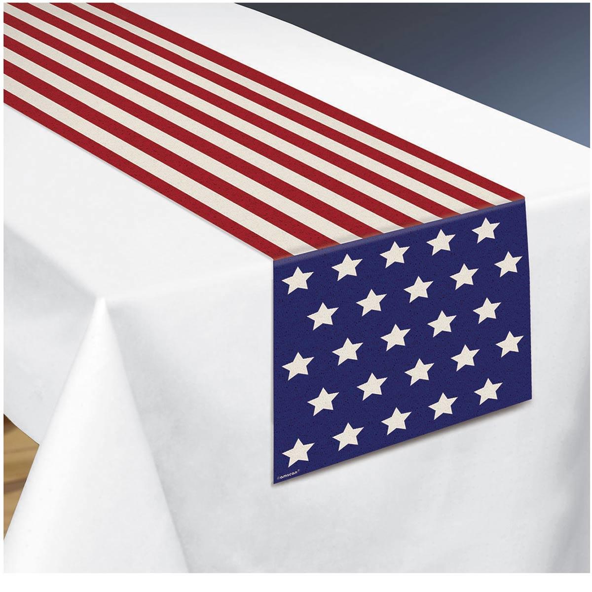 American Flag USA Fabric Table Runner by Amscan 570025 available here at Karnival Costumes online party shop