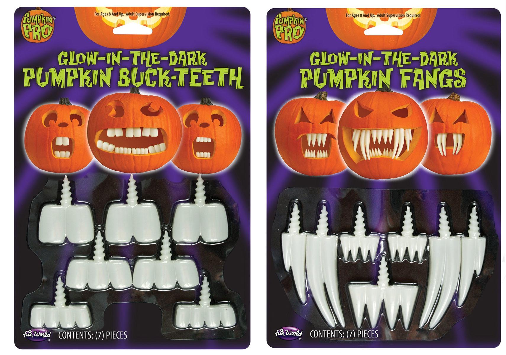Glow-In-The-Dark Pumpkin Teeth and Fangs by Fun World 94684 available here at Karnival Costumes online Halloween party shop