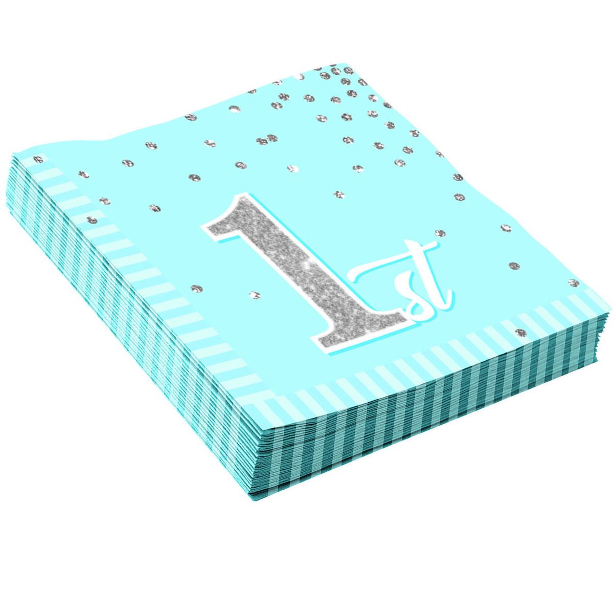 Baby's 1st Birthday 33cm lunch paper napkin in blue by Forum Novelties 79809 available here at Karnival Costumes online party shop