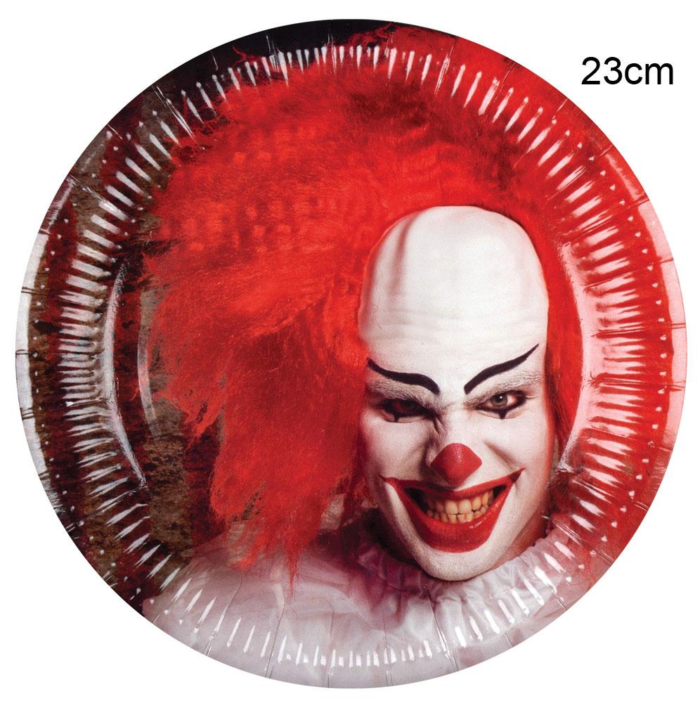 Horror Clown Paper Plates pack of 6, 23cm diameter party plates item: 72351 for Halloween available here at Karnival Costumes online party shop