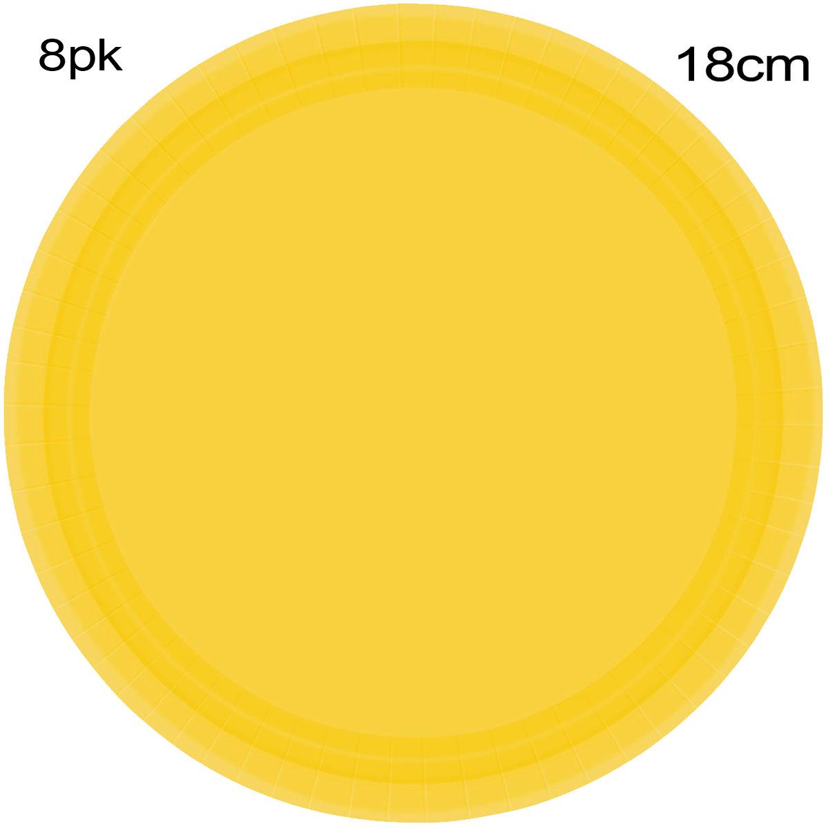 Pack 8 Sunshine Yellow Paper Plates 17.7cm by Amscan 54015-09 available here at Karnival Costumes online party shop