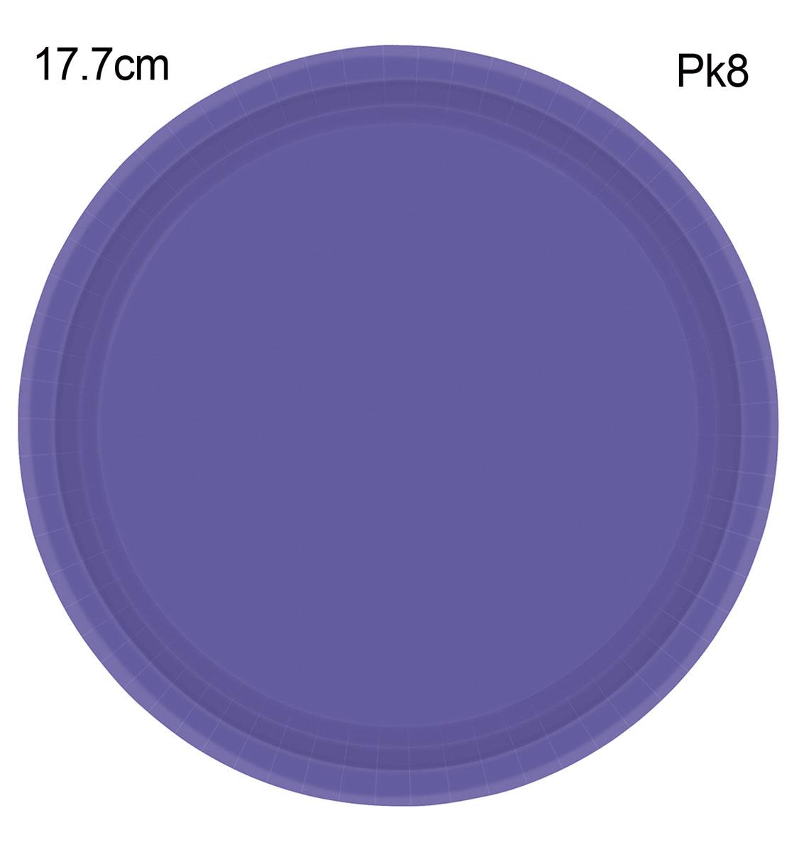 Pack 8 Purple 17cm Paper Dessert Plates by Amscan 54015-106 available from Karnival Costumes online party shop