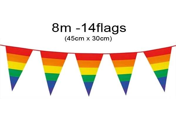 Rainbow Giant Flag Bunting 8 mtrs for Pride and Rainbow parties by Palmes 5914 available here at Karnival Costumes online party shop