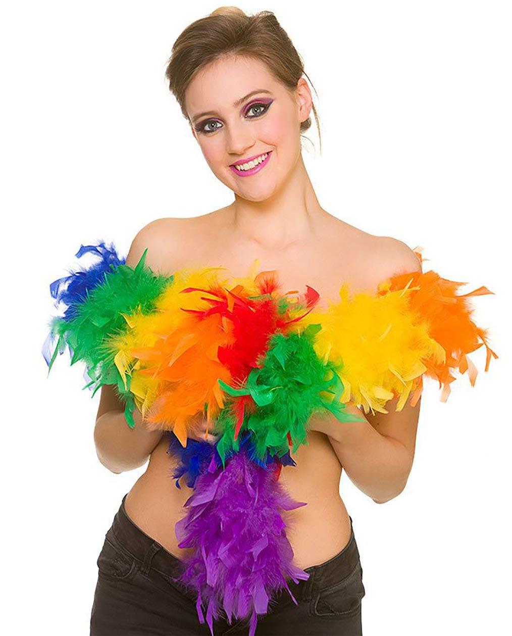 Rainbow Feather Boa 60gram / 1.7m Pride or NHS Support by Wicked AC-9044 AC9044 available here at Karnival Costumes online party shop