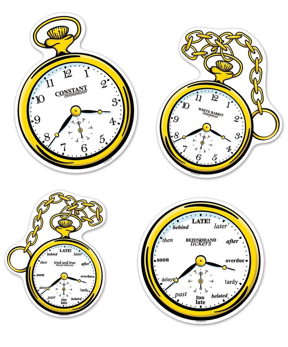Pocket Watch / Clock Cutouts 4pc pack by Beistle 59918 available in the UK here at Karnival Costumes online party shop
