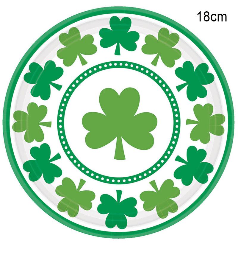8x Lucky Shamrocks St Patrick's Day Paper Plates 18cm by Amscan 541453 available here at Karnival Costumes online party shop
