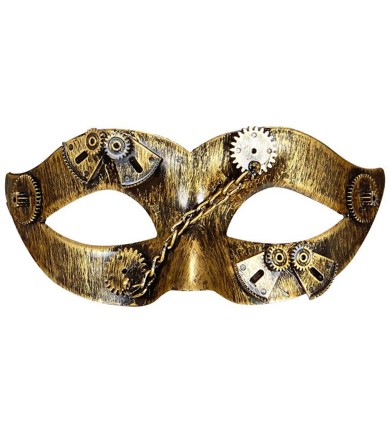 Steampunk Eyemask in antiqued gold by Widmann 09646 available here at Karnival Costumes online party shop