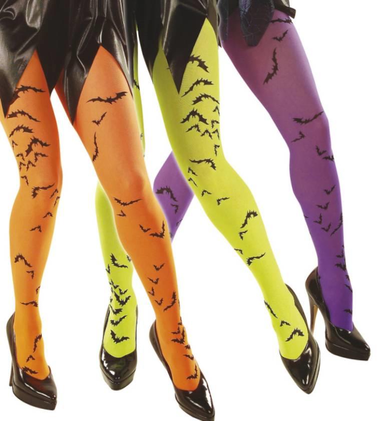 Halloween Neon Coloured Tights with Black Bats