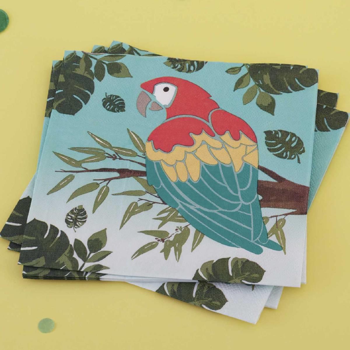 Pk16 16cm Island Life Parrot Napkins by Ginger Ray IL-717 available here at Karnival Costumes online party shop