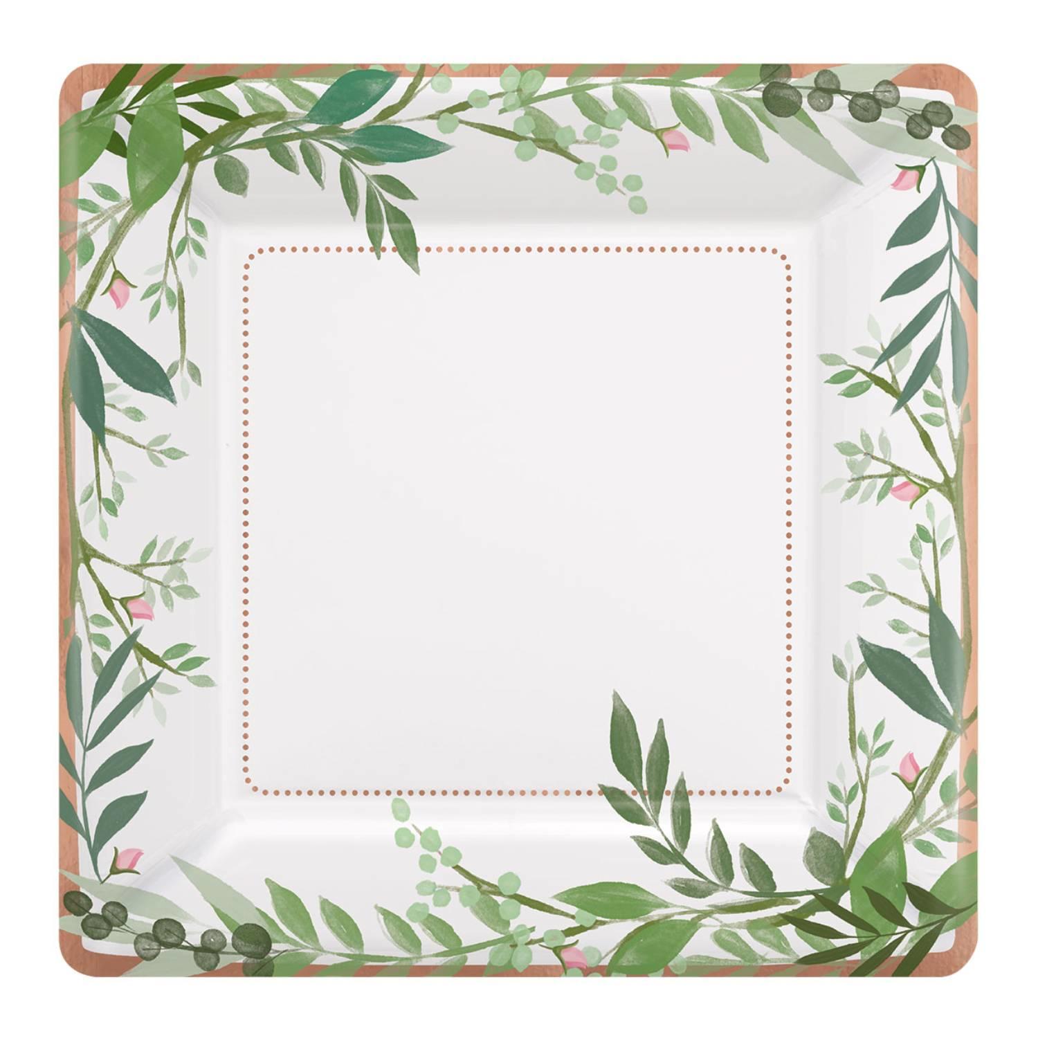 Love and Leaves 18cm Square Dessert Plates by Amscan 542143 available here at Karnival Costumes online party shop
