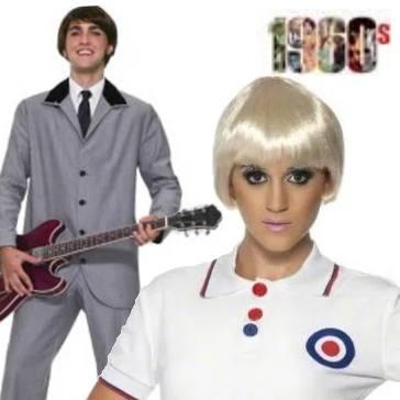 Swinging 60s Fancy Dress Costumes and Wigs for Adults Karnival Costumes