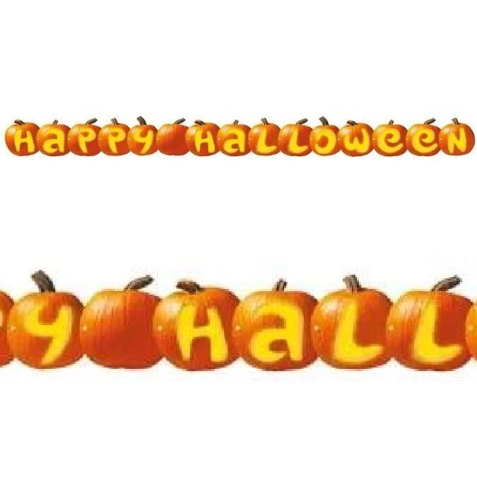 Halloween Banner Pumpkin Letters - 6.25' long by Amscan 20023 availabl ehere at Karnival Costumes online Halloween party shop