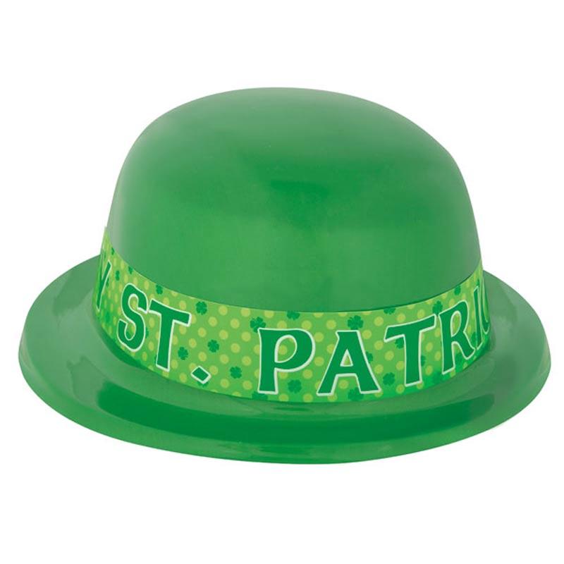 Green Bowler Hat with Shamrock Band by Unique 34026 available here at Karnival Costumes online party shop