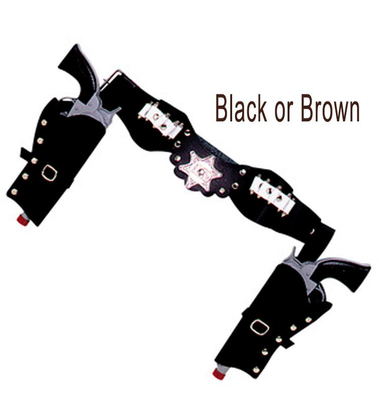 Wild West Adult Cowboy Double Pistol Holsters in either black (shown) or brown by Widmann 85021 / 85022 available here at Karnival Costumes online party shop