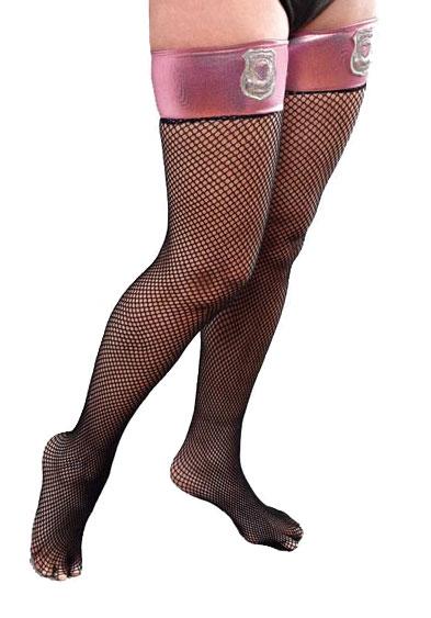 Pinkie Police WPC Black Fishnet Stockings with Police Badge by Bristol Novelties BA1042 available here at Karnival Costumes online party shop
