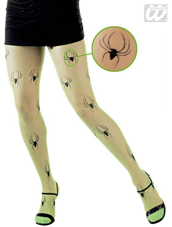 Halloween Neon Coloured Tights with Black Spiders