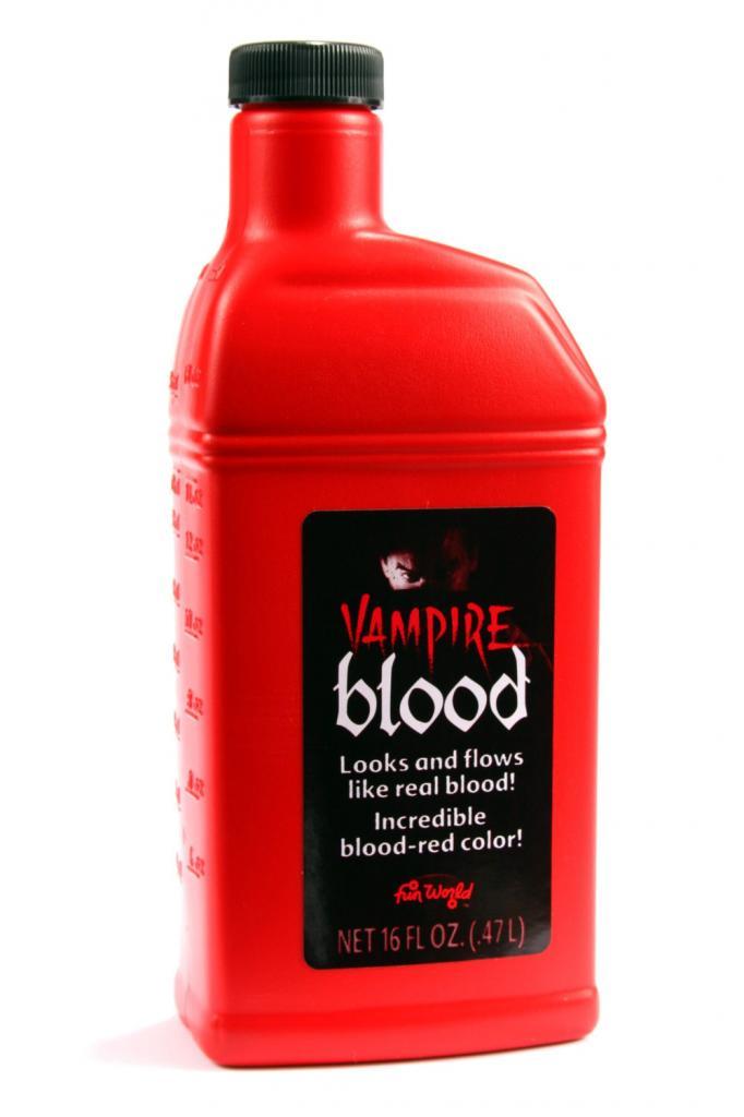 16 fl oz Bottle of Vampire Fake Blood by Fun World 9572 and available in the UK from Karnival Costumes
