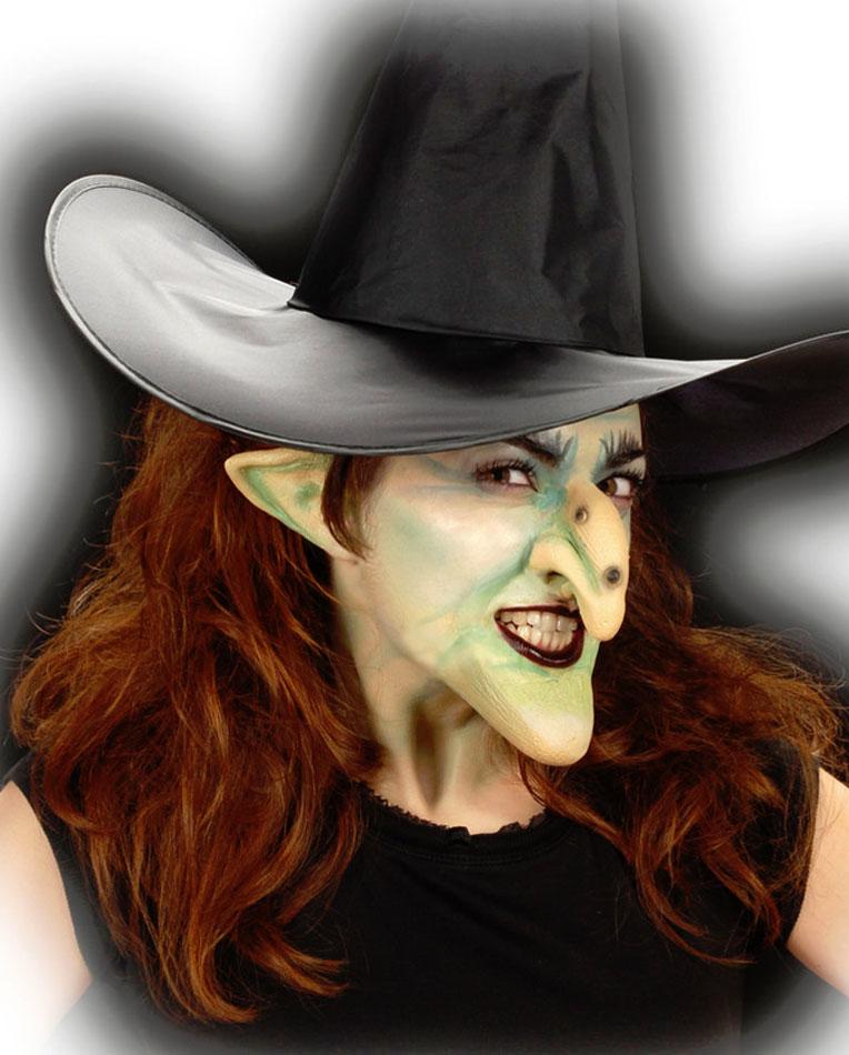 Professional Witch Make-up Effects Set by Widmann 4141W with pre-coloured chin, nose and ear-tips along with latex adhesive available here at Karnival Costumes online party shop