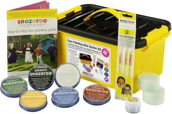 Snazaroo Mini-Starter Face Painting Kit 1194010 includes lots of colours and guides from Karnival Costumes online party shop