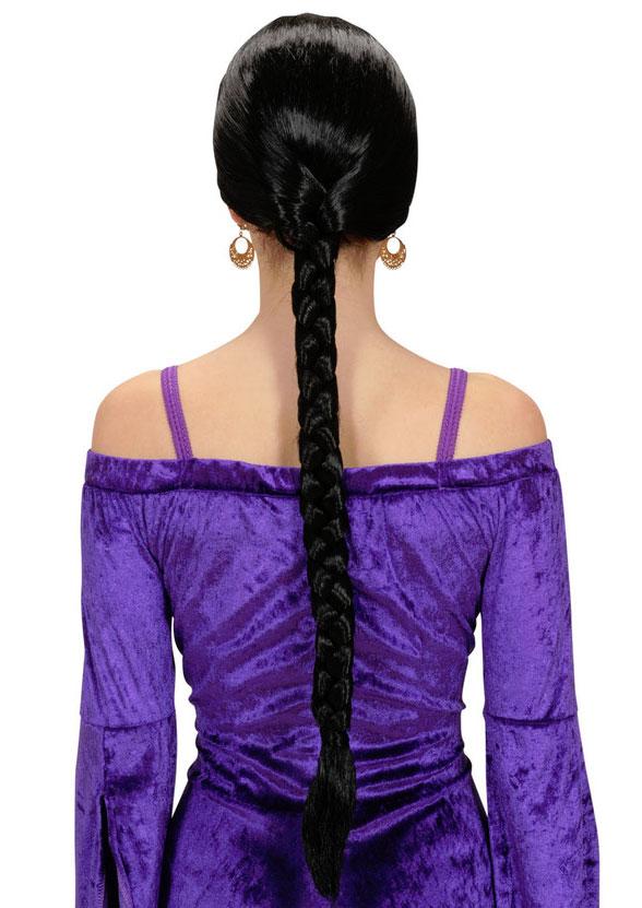 Back View Lady's Castle Beauty Wig with Plait in Black by Widmann R0724 available here at Karnival Costumes online party shop