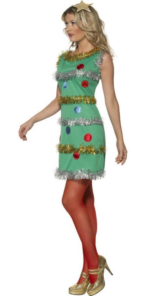 Adult Christmas Tree Dress Costume - Side View  by Smiffys 36992 available here at Karnival Costumes online party shop