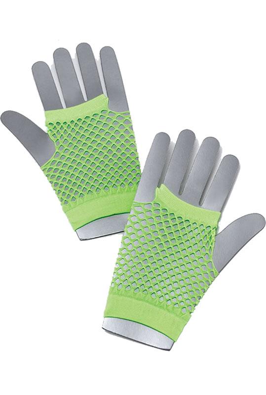 Fingerless Neon Green Fishnet Gloves 80s Accessories by Bristol Novelties BA572 available here at Karnival Costumes online party shop