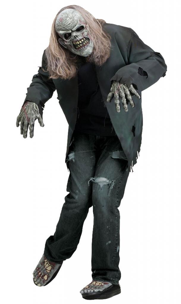 Lurch like a zombie with this fantastic Zombie Costume Kit of Mask, Gloves and Feet from Karnival Costumes